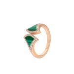 Pre-Owned Bvlgari Divas' Dream Ring in 18K Rose Gold Set with Malachite Elements and Pavé Diamonds