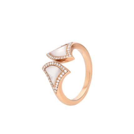 Pre-Owned Bvlgari Divas' Dream Ring in 18K Rose Gold Set with Mother-of-Pearl Elements and Pavé Diamonds