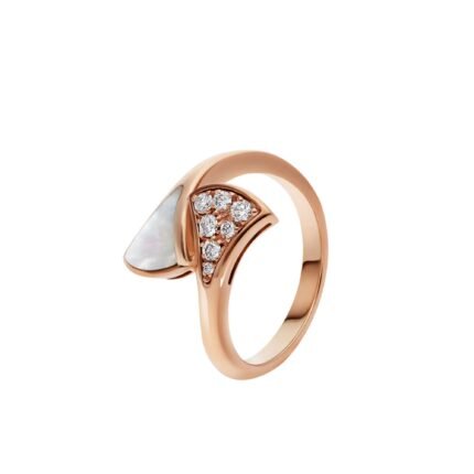 Pre-Owned Bvlgari Divas' Dream Small Contraire Ring in 18 k Rose Gold Set with Mother of Pearl and Pavé Diamonds