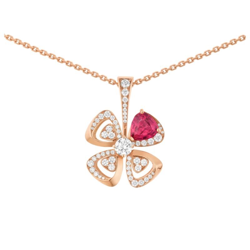 Pre-Owned Bvlgari Fiorever 18K Rose Gold Rubellite and Diamond Necklace