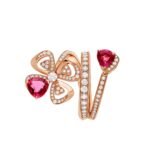 Pre-Owned Bvlgari Fiorever Ring in 18K Rose Gold Set with a Brilliant-Cut Diamond, Fancy-Cut and Pear-Shaped Rubellite, and Pavé Diamonds - Image 2