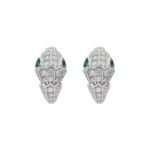 Pre-Owned Bvlgari Serpenti 18K White Gold Earrings with Emerald Eyes and Full Pavé Diamonds - Image 2