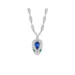 Pre-Owned Bvlgari Serpenti 18K White Gold Emerald, Blue Sapphire and Pavé Diamond Pendant Necklace