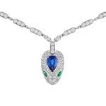 Pre-Owned Bvlgari Serpenti 18K White Gold Emerald, Blue Sapphire and Pavé Diamond Pendant Necklace - Image 3
