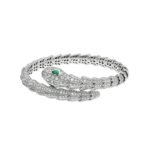 Pre-Owned Bvlgari Serpenti 18K White Gold Pavé Diamond and Emerald Bracelet