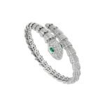 Pre-Owned Bvlgari Serpenti 18K White Gold Pavé Diamond and Emerald Bracelet - Image 2