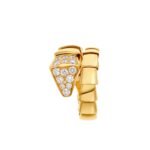 Pre-Owned Bvlgari Serpenti Scaglie One-Coil Ring in 18K Yellow Gold Set with Pavé Diamonds on the Head - Image 2