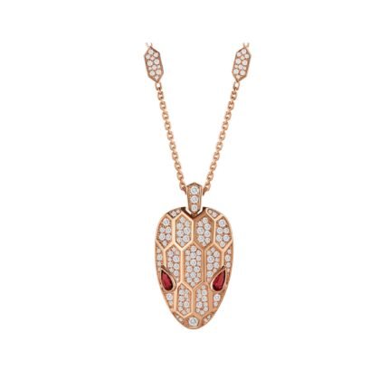 Pre-Owned Bvlgari Serpenti Seduttori 18K Rose Gold Rubellite and Diamond Necklace