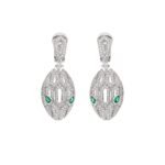 Pre-Owned Bvlgari Serpenti Seduttori 18K White Gold Earrings with Emerald Eyes and Pavé Diamonds
