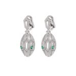 Pre-Owned Bvlgari Serpenti Seduttori 18K White Gold Earrings with Emerald Eyes and Pavé Diamonds - Image 2