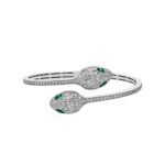 Pre-Owned Bvlgari Serpenti Seduttori 18K White Gold Emerald and Pavé Diamond Bangle Bracelet