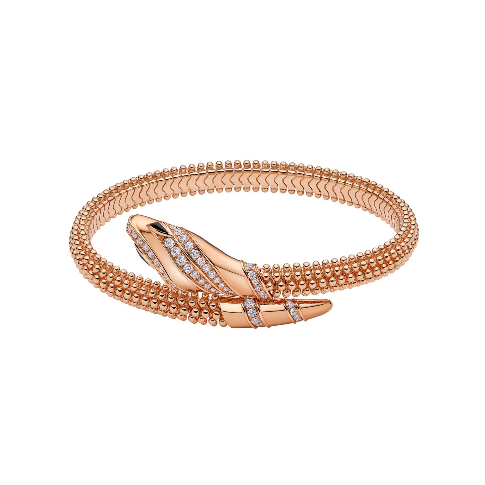 Pre-Owned Bvlgari Serpenti Single-Coil 18K Rose Gold Pavé Diamond and Black Onyx Bracelet (1) Pre-Owned Bvlgari Serpenti Single-Coil 18K Rose Gold Pavé Diamond and Black Onyx Bracelet