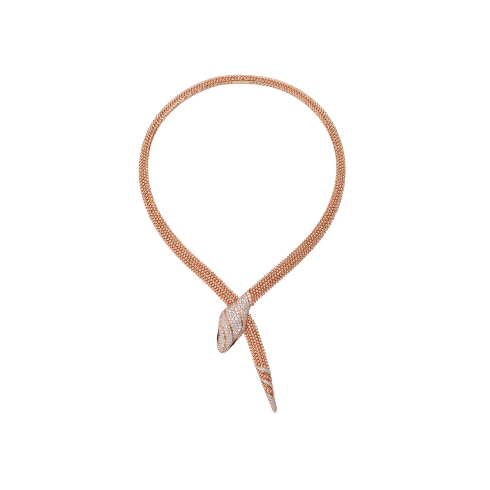 Pre-Owned Bvlgari Serpenti Two-Coil 18K Rose Gold Pavé Diamond and Black Onyx Necklace Pre-Owned Bvlgari Serpenti Two-Coil 18K Rose Gold Pavé Diamond and Black Onyx Necklace