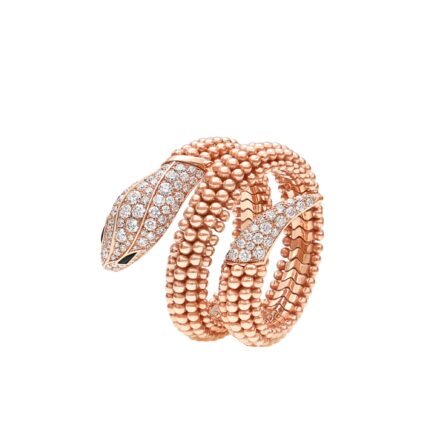 Pre-Owned Bvlgari Serpenti Two-Coil Ring in 18K Rose Gold Set with Pavé Diamonds and Black Onyx Eyes