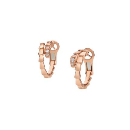 Pre-Owned Bvlgari Serpenti Viper 18K Rose Gold Hoop Earrings with Demi Pavé Diamonds