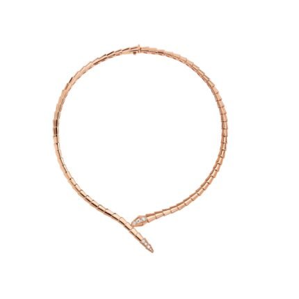 Pre-Owned Bvlgari Serpenti Viper 18K Rose Gold Pavé Diamond Thin Necklace