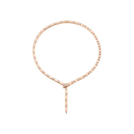 Pre-Owned Bvlgari Serpenti Viper 18K Rose Gold Thin Demi Pavé Diamond Necklace