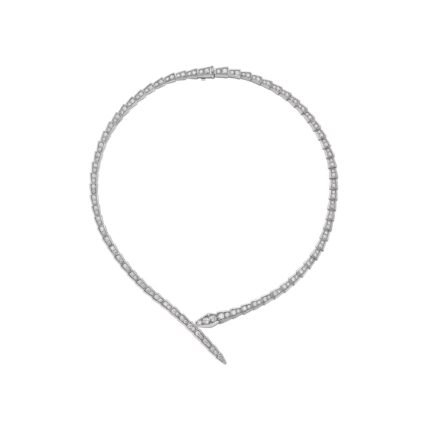 Pre-Owned Bvlgari Serpenti Viper 18K White Gold Full Pavé Diamond Necklace