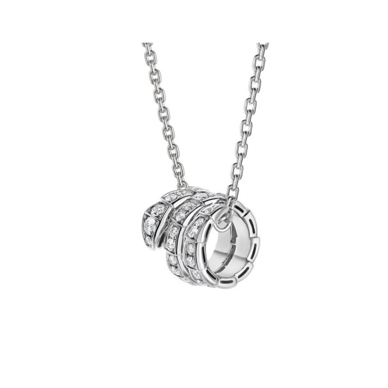 Pre-Owned Bvlgari Serpenti Viper 18K White Gold Full Pavé Diamond Necklace