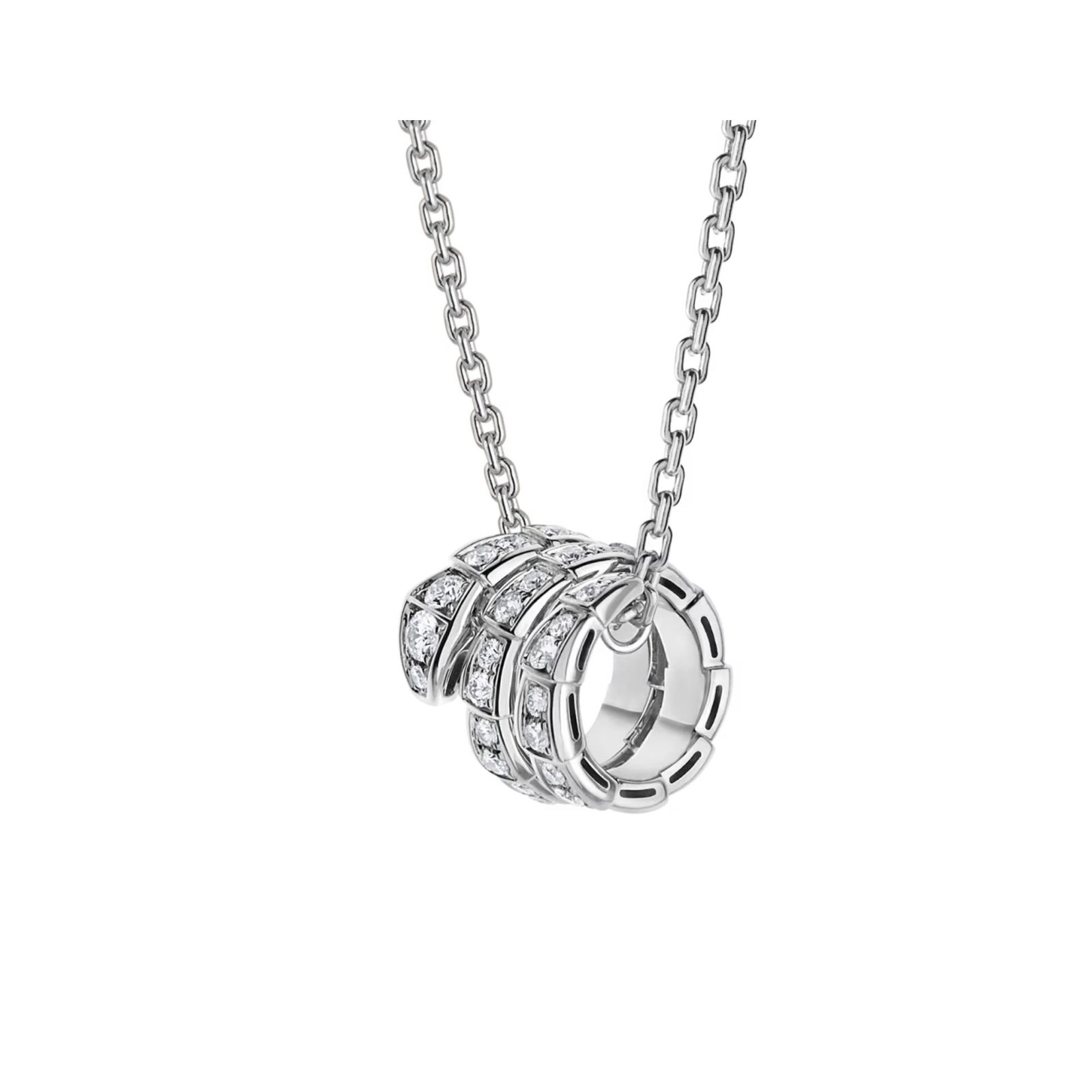Pre-Owned Bvlgari Serpenti Viper 18K White Gold Full Pavé Diamond Necklace Pre-Owned Bvlgari Serpenti Viper 18K White Gold Full Pavé Diamond Necklace