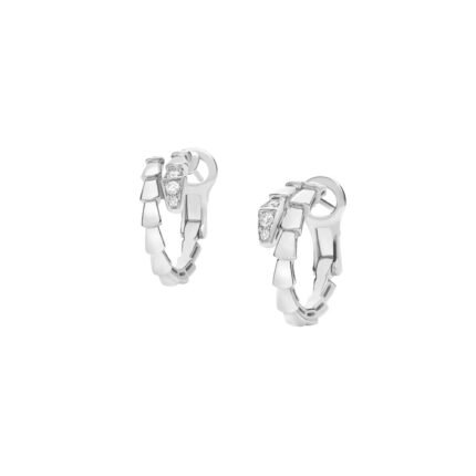 Pre-Owned Bvlgari Serpenti Viper 18K White Gold Hoop Earrings with Pavé Diamonds