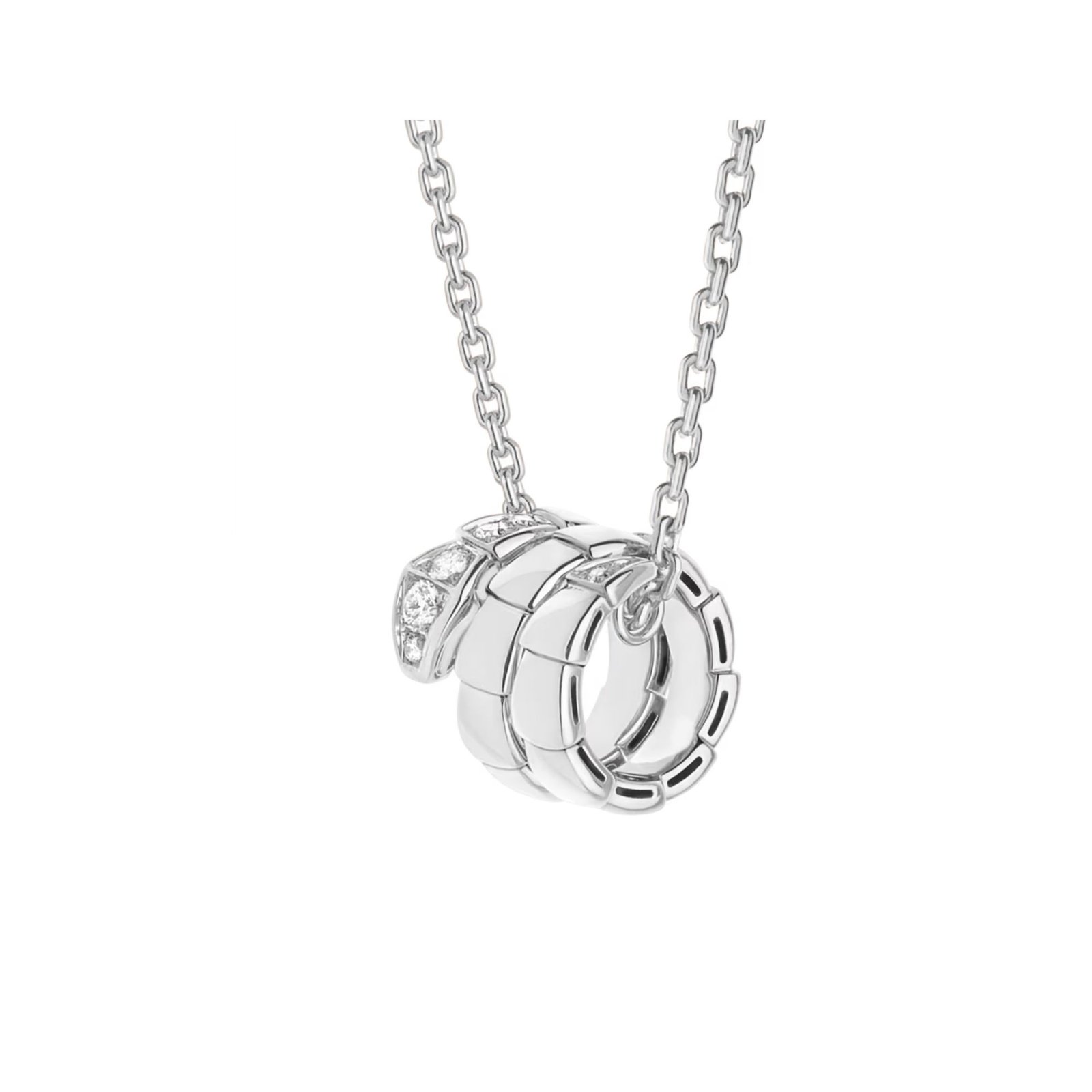Pre-Owned Bvlgari Serpenti Viper 18K White Gold Pavé Diamond Necklace (2) Pre-Owned Bvlgari Serpenti Viper 18K White Gold Pavé Diamond Necklace