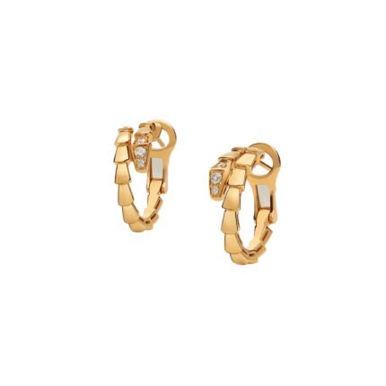 Pre-Owned Bvlgari Serpenti Viper 18K Yellow Gold Hoop Earrings with Pavé Diamonds