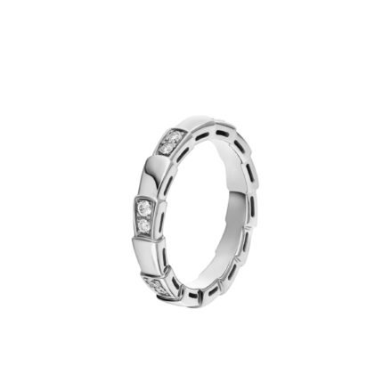 Pre-Owned Bvlgari Serpenti Viper Band Ring in 18K White Gold Set with Demi Pavé Diamonds