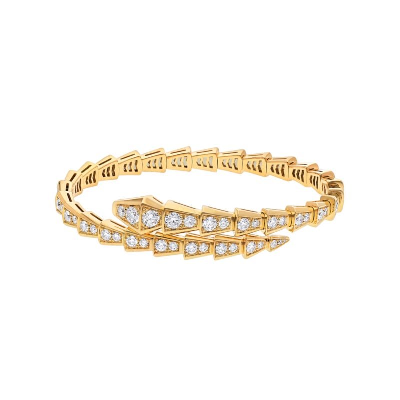 Pre-Owned Bvlgari Serpenti Viper One-Coil 18K Yellow Gold Full Pavé Diamond Bracelet