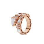 Pre-Owned Bvlgari Serpenti Viper One-Coil Ring in 18K Rose Gold Set with Pavé Diamonds and White Mother-of-Pearl Elements