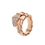 Pre-Owned Bvlgari Serpenti Viper One-Coil Ring in 18K Rose Gold Set with Pavé Diamonds on the Head