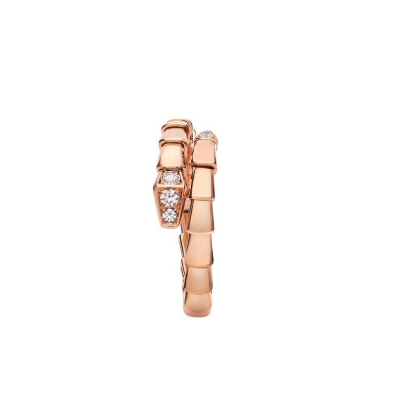 Pre-Owned Bvlgari Serpenti Viper Single-Spiral Ring in 18K Rose Gold Set with Demi Pavé Diamonds