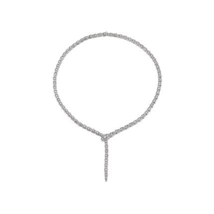 Pre-Owned Bvlgari Serpenti Viper Slim 18K White Gold Full Pavé Diamond Necklace