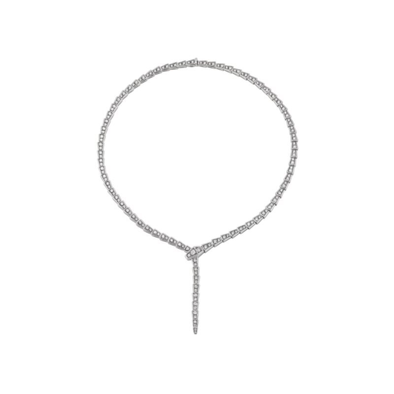 Pre-Owned Bvlgari Serpenti Viper Slim 18K White Gold Full Pavé Diamond Necklace