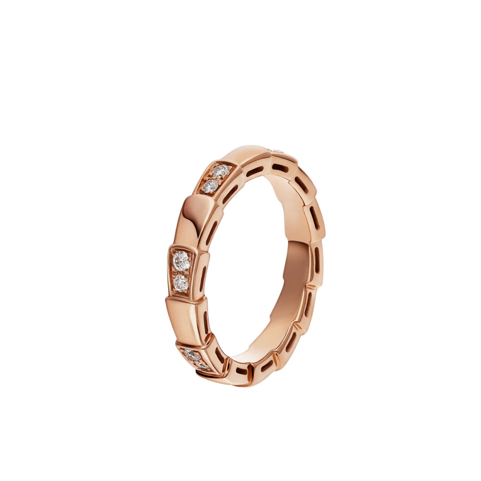 Pre-Owned Bvlgari Serpenti Viper Thin Band Ring in 18K Rose Gold Set with Demi Pavé Diamonds Pre-Owned Bvlgari Serpenti Viper Thin Band Ring in 18K Rose Gold Set with Demi Pavé Diamonds