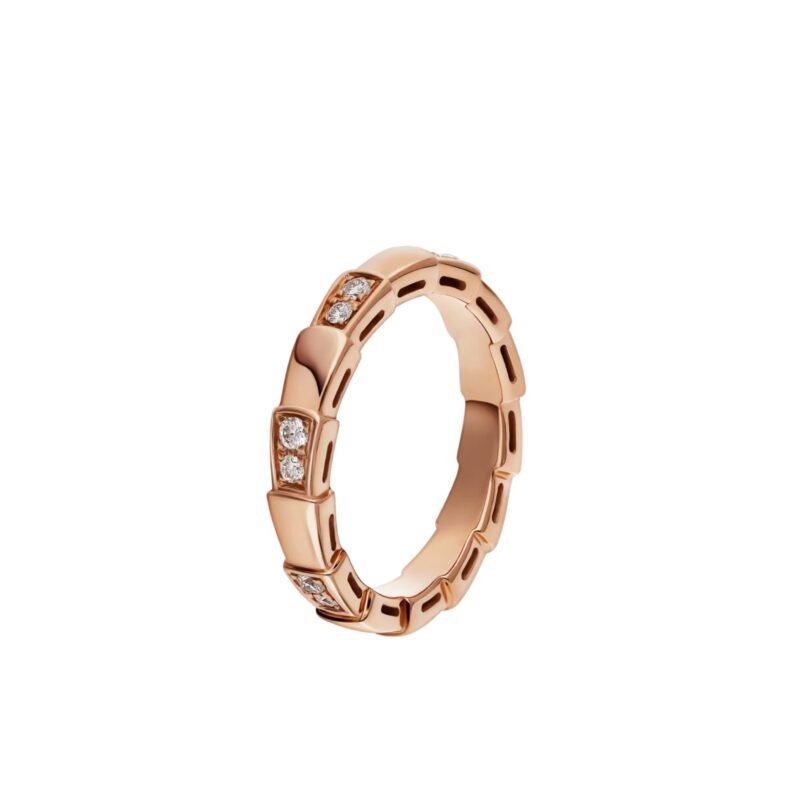 Pre-Owned Bvlgari Serpenti Viper Thin Band Ring in 18K Rose Gold Set with Demi Pavé Diamonds