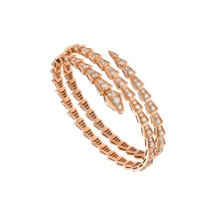 Pre-Owned Bvlgari Serpenti Viper Two-Coil 18K Rose Gold Full Pavé Diamond Bracelet