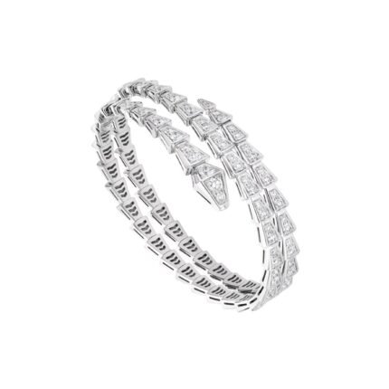 Pre-Owned Bvlgari Serpenti Viper Two-Coil 18K White Gold Full Pavé Diamond Bracelet