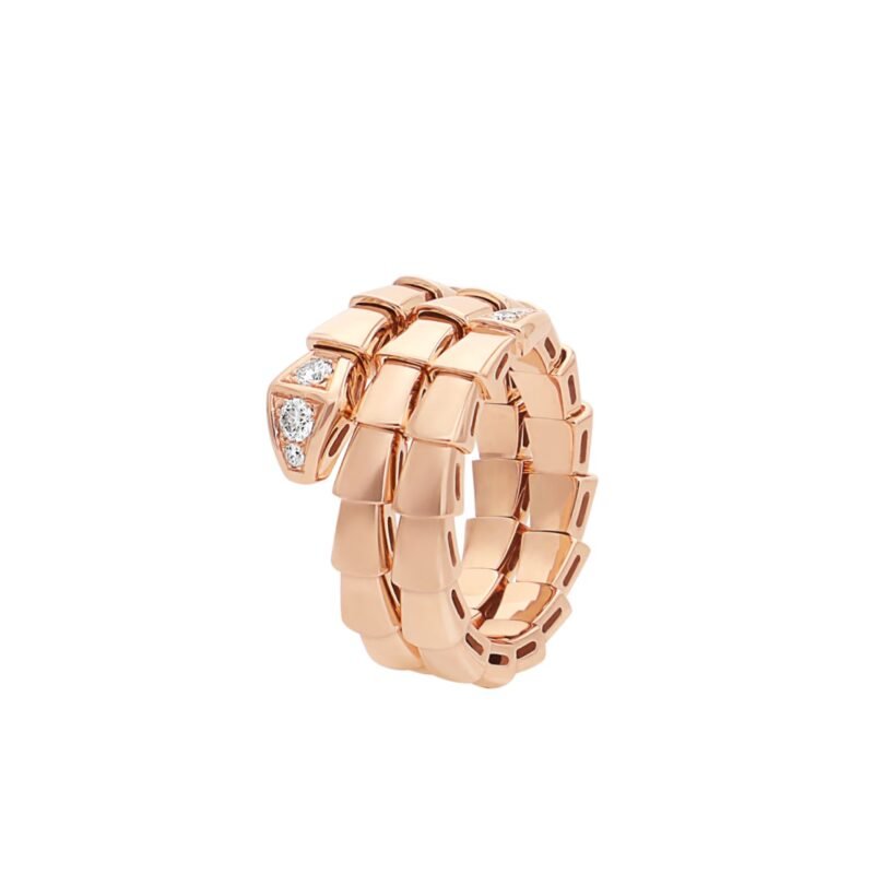 Pre-Owned Bvlgari Serpenti Viper Two-Coil Ring in 18K Rose Gold Set with Pavé Diamonds