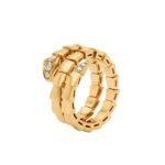 Pre-Owned Bvlgari Serpenti Viper Two-Coil Ring in 18K Yellow Gold Set with Pavé Diamonds
