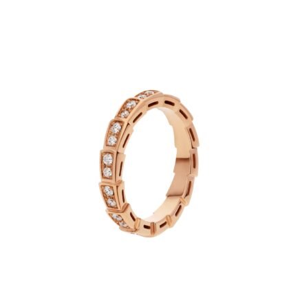 Pre-Owned Bvlgari Serpenti Viper Wedding Band in 18K Rose Gold Set with Full Pavé Diamonds