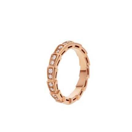 Pre-Owned Bvlgari Serpenti Viper Wedding Band in 18K Rose Gold Set with Full Pavé Diamonds