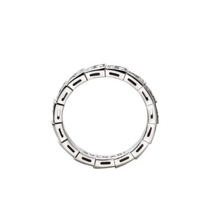 Pre-Owned Bvlgari Serpenti Viper Wedding Band in 18K White Gold Set with Full Pavé Diamonds