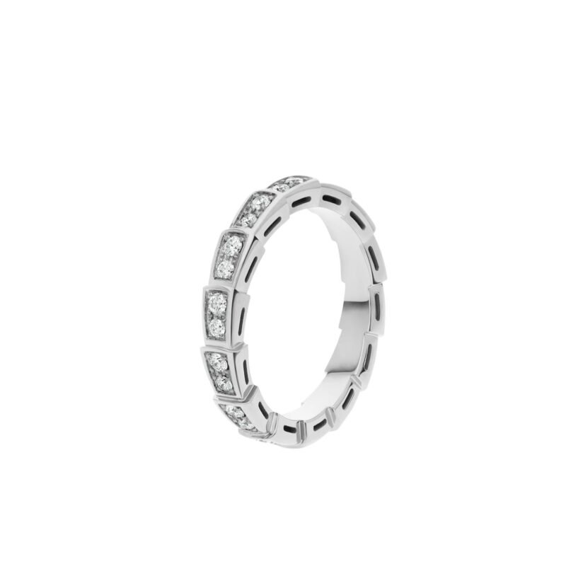Pre-Owned Bvlgari Serpenti Viper Wedding Band in 18K White Gold Set with Full Pavé Diamonds