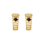 Pre-Owned Bvlgari Tubogas 18K Yellow Gold Hoop Earrings with Black Onyx Studs - Image 2