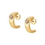 Pre-Owned Bvlgari Tubogas 18K Yellow Gold Hoop Earrings with Pavé Diamond Studs