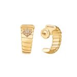 Pre-Owned Bvlgari Tubogas 18K Yellow Gold Hoop Earrings with Pavé Diamond Studs - Image 2