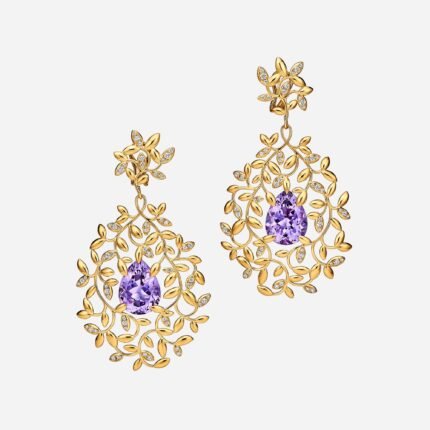 Pre-Owned Paloma Picasso® Olive Leaf Amethyst Earrings in 18K Yellow Gold with Diamonds