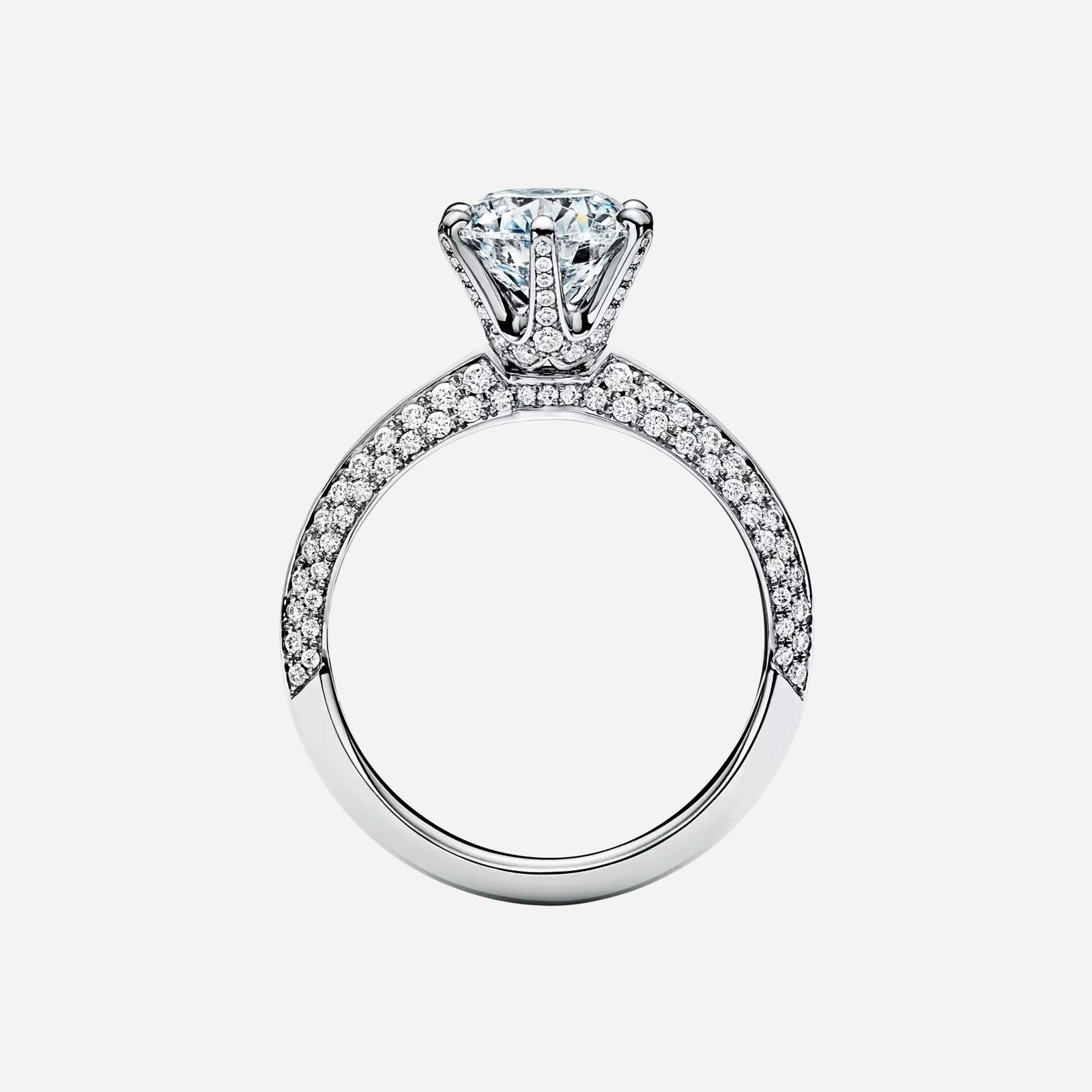 Pre-Owned Pavé Tiffany® Setting Engagement Ring with a Pavé Diamond Band in Platinum (2) Pre-Owned Pavé Tiffany® Setting Engagement Ring with a Pavé Diamond Band in Platinum