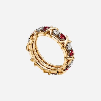 Pre-Owned Sixteen Stone by Tiffany Ring in 18K Yellow Gold and Platinum with Diamonds and Rubies